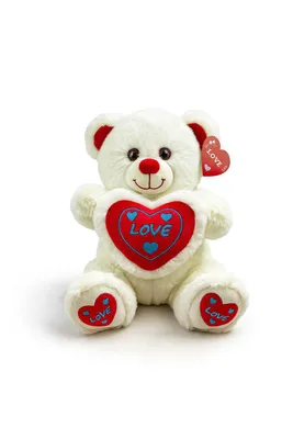 Produktbild von Kuscheltier Teddybär 27 cm weiß mit Herz rot – Weiches Plüschtier, Stofftier mit Schriftzug „Liebe“
