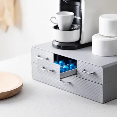 Produktbild von Navaris Kapselhalter Aufbewahrungsbox für Kaffeekapseln - 4 Schubladen für Nespresso CBTL u.a. Kapseln - Kapsel Box für Kaffeemaschine - hellgrau