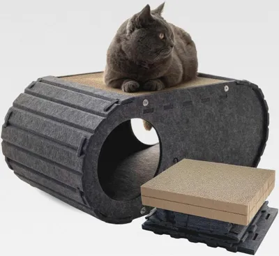 Produktbild von Katzenhaus Katzenhöhle Kratzbrett mit Kratzpappe für Katzen 60×31×27 cm – Höhle Katzenbett flauschig mit 2 Eingängen, Kratzfläche aus Pappe, Katzenversteck Katzenzelt Katzenzubehör - Grau