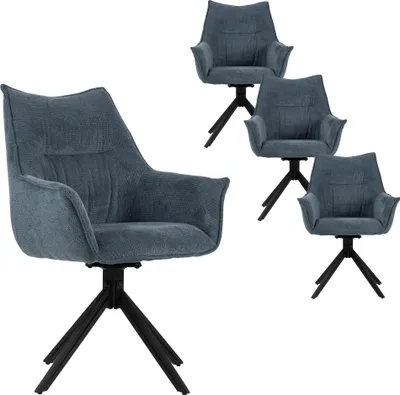 Produktbild von Esszimmerstuhl 4er Set Ginosa blau mit Armlehnen & drehbarem Sitz – gepolstert