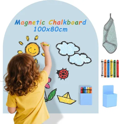 Image de Tableau magnétique pour enfants - Tableau mural autocollant - Avec craies - Apprentissage Montessori -  CE - 6-12 ans - Bleu