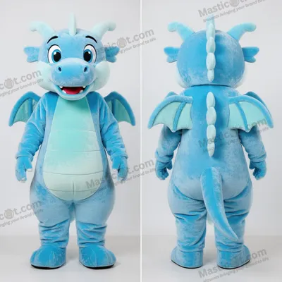 Image de Mascotte MASTICOT dragon bleu ciel en peluche