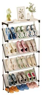 Immagine prodotto di Scaffale per scarpe, 5 ripiani, stretto e alto, in metallo, dimensioni 64 x 17 x 108 cm