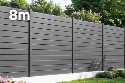 Produktbild von 8 m VANO H.180 cm Grauer Lamellen-Aluminiumzaun