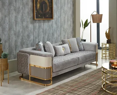 Zdjęcie produktu dla Luksusowa sofa trzyosobowa z tkaniny 3 osobowa sofa tapicerowana kanapa szara tkanina