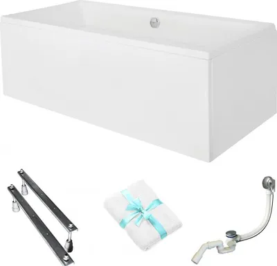 Produktbild von Aqua For You | Besco Quadro Badewanne - 155x70cm - Mit Verkleidung - Mit Füßen - Mit Siphon - Acryl