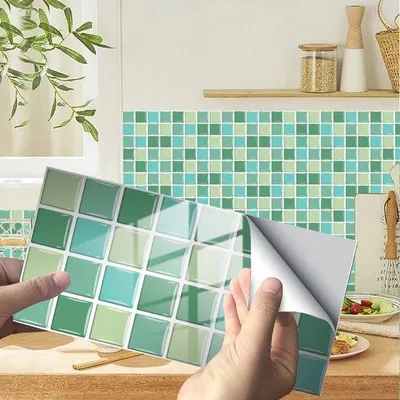 Immagine prodotto di Adesivi murali in vinile, motivo a mosaico verde, impermeabili e autoadesivi