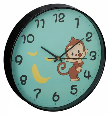 Produktbild von Relaxdays Wanduhr Affe, Ø 29,5 cm, Affenuhr für Kinder, Kinderzimmeruhr Jungen & Mädchen, analog, Kinderuhr Wand, türkis