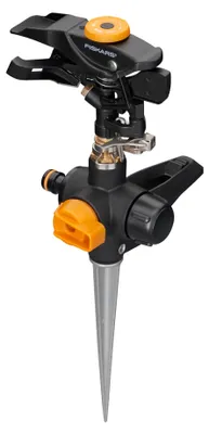 Produktbild von Fiskars Pulsierender Sprinkler mit Erdspieß, On/Off, Impuls-Wassersprenger, 500 m², Schwarz, Orange