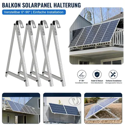 Produktbild von Balkonkraftwerk Halterung 118cm, PV Halterung für Solarmodule, Solarpanel Befestigung Balkongeländer, 0°-90° verstellbare Aufständerung
