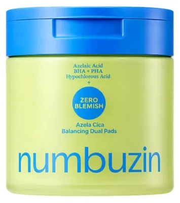 Productafbeelding van Numbuzin Zero Blemish Azela Cica: Balancerende dubbele beschermende pads, 210 ml / 60 stuks
