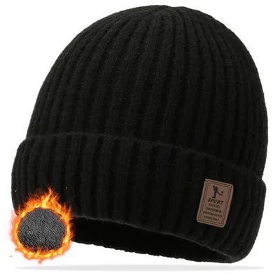 Produktbild von Strickmütze Wintermütze Beanie - Wolle mit Fleecefutter - Uni - Winter und Herbst