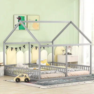 Immagine prodotto di Letti singoli Sweiko 90 x 200, letti piani, modelli di case, letti 2 in 1, grigio