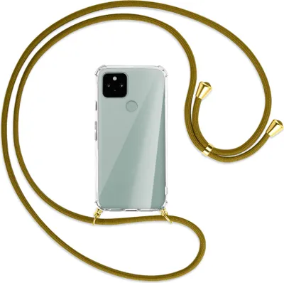 Produktbild von Handykette Backcover-Schutzhülle mit Band (Metall goldfarben) für Google Pixel 5 - khaki