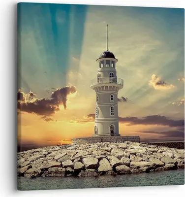 Produktbild von Bild auf Leinwand - Leinwandbild - Leuchtturm Wasser Meer Steine - 30x30cm - Wand Bild - Wanddeko - Leinwanddruck - Bilder - Kunstdruck - Wanddekoration - Leinwand bilder - Wandkunst - AC30x30-2895