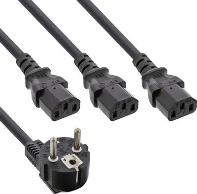 Produktbild von InLine® Netz-Y-Kabel, 1x Schutzkontaktstecker zu 3x Kaltgerätestecker, 3m