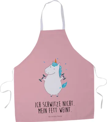 Produktbild von Mr. & Mrs. Panda Grillschürze Einhorn Fitness - Rot Pastell - Geschenk, Diät, Gym, Küchenzubehör, Kochschürze, Kochkleidung, Abnehmen, Latzschürze, Unicorn, Fitnessstudio