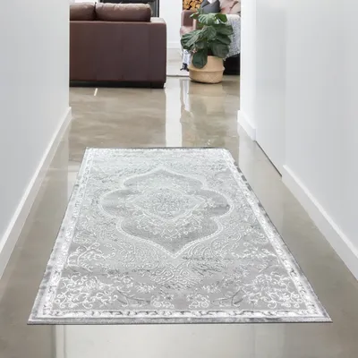 Obrázok produktu pre Orientálny koberec s ornamentmi lesklý strieborný sivo-béžový Veľkosť - 80 x 150 cm