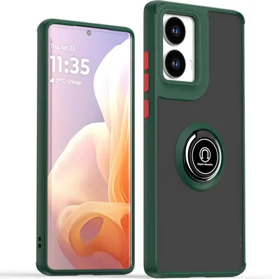 Obrázek produktu pro Pouzdro pro Motorola Moto G85 matné průsvitné TPU pouzdro s prstencovým držákem a stojánkem tmavě zelená