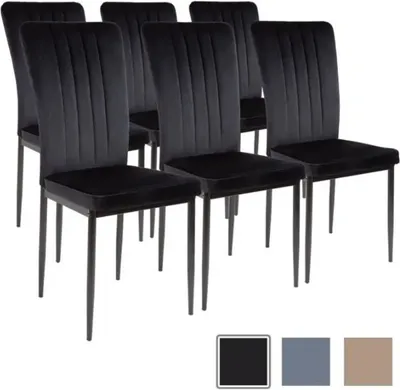 Produktbild von 6x Esszimmerstühle aus Samt,Esszimmerstühle mit gepolsterter und hoher Rückenlehne,Metallbeine,Küchenstühle für Zuhause, Esszimmer (Schwarz)