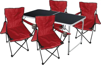 5-tlg. Camping Set Gartenmöbel Campingtisch + 4 x Anglersessel Rot