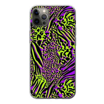 Produktbild von MuchoWow® Handyhülle Schutzhülle Hülle für iPhone 12 Pro Max Tiermuster - Zebra - Neon - Lila Silikon Softcase Handy Hülle - Hartschale