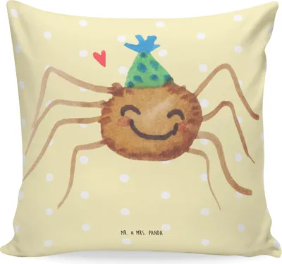 Produktbild von Mr. & Mrs. Panda Couchkissen Spinne Agathe Party - Gelb Pastell - Geschenk, kissen für sofa, Sofakissen 40x40, Polster, Motivation, Dekokissen, couch, Wunder, Glück