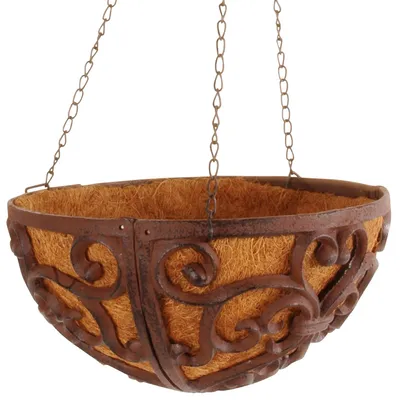 Produktbild von Eleganter Blumenkorb aus Gusseisen mit Kokoseinlage zum Aufhängen (30 cm Ø)