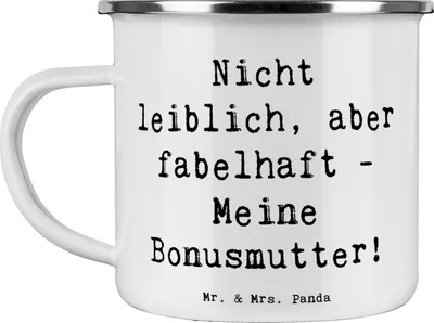 Produktbild von Mr. & Mrs. Panda Emaille Tasse Spruch Bonusmutter - Weiß - Geschenk, handgemacht, wanderbecher, besondere Frauen, Campingbecher, herzerwärmende Sprüche, Familie, Teetasse