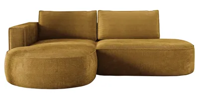 Produktbild von Ecksofa mit Schlaffunktion PIANO, Cord Sofa 180x267 cm, Schlafsofa L-Form, Couch mit Bettkasten, Polsterecke, Wohnlandschaft - Gelb PS01 Links