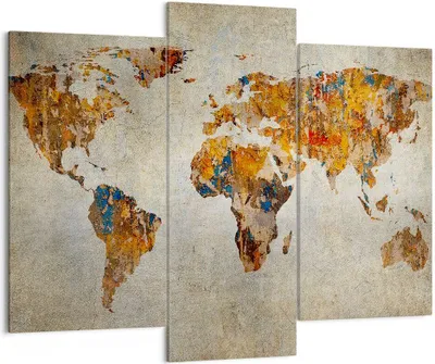 Produktbild von Bild auf Leinwand - Leinwandbild - Welt Karte Kontinente Geographie - 130x100cm - Wand Bild - Wanddeko - Leinwanddruck - Bilder - Kunstdruck - Leinwand bilder - Wandkunst - CB130x100-2783