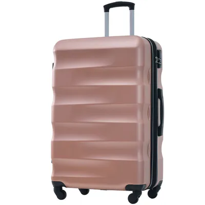 Produktbild von Flieks Koffer, Trolley mit Linien, Reisekoffer mit TSA Schloss und 4 Rollen, Hartschale Trolley, große Fassungsvermögen, L, 66.5 x 44 x 28, Rosa