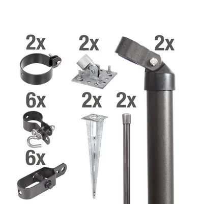 Immagine prodotto di Alberts 634414 Set di collegamento per cancello in filo metallico e recinzione in rete metallica, set, 2s, zinco-fosfatato antracite-metallico, con manicotto di fissaggio a terra, Ø cancello: 60 mm, altezza recinzione: 1250 mm