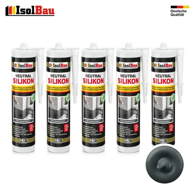 Isolbau Neutralsilikon Anthrazitgrau 5 x 300 ml Dichtstoff Naturstein Fugen wasserdicht