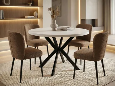 Produktbild von Runder Ausziehbarer Esstisch - Loft Style Tisch mit Metallbeinen - 100 bis 180 cm - Industrieller Tisch für Wohnzimmer - Spacesaver - Weiß - 100 cm