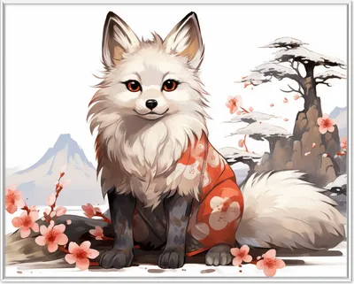 Produktbild von Wallario Wandbild Fuchs mit Kirschblüten, Größe: 40,30 x 50,30 cm, Poster mit weißem Aluminiumrahmen
