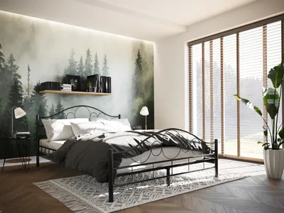 Produktbild von Metallbett SABA 160x200 Jugendzimmer Schlafzimmer Doppelbett Bettrahmen mit Lattenrost Bettrahmen Schwarz Metall