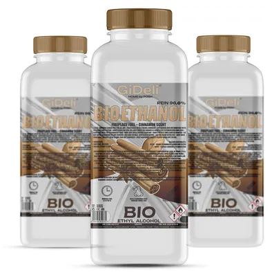 Obrázok produktu pre Bioetanol s vôňou škorice 96,6 % 3 l pre krby Universal Bez dymu Bez sadzí GiDeli