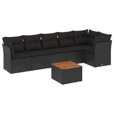 Produktbild von vidaXL 7-tlg. Garten-Sofagarnitur mit Kissen Schwarz Poly Rattan