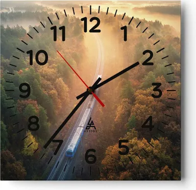 Produktbild von Wanduhr - Quadrat - Glasuhr - Bahn Herbst So - 30x30cm - Schleichendes Uhrwerk - Lautlos - zum Aufhängen bereit - Dekoration Modern - Wanddekoration aus Glas - C4AC30x30-4632