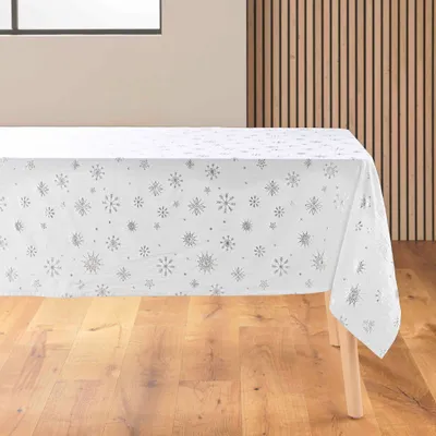 Obrázek produktu pro Obdélníkový ubrus se stříbrným zdobením, 140 x 240 cm, ASTRELIA, bílý