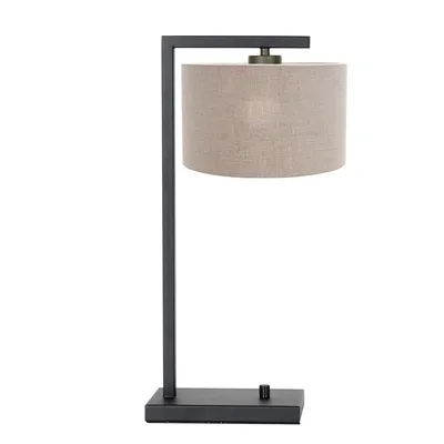 Produktbild von Steinhauer Tischleuchte Stang 1-flammig Mattschwarz mit beiger Schirmpe 20x14cm