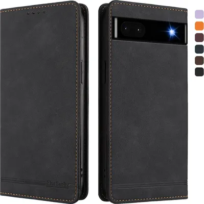 Produktbild von Hülle für Google Pixel 6A, Retro Kunstleder Ständer Klapphülle mit Kartenfächer und Magnetische Schwarz