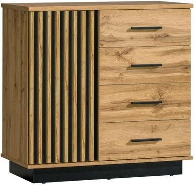 Image de Commode à tiroirs Lamia 90 x 40 x 88 cm, chêne Wotan / noir, 1 porte