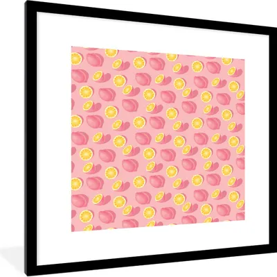 Produktbild von MuchoWow® Gerahmtes Poster Sommer - Zitrone - Rosa 40x40 cm - Poster mit Schwarzem Bilderrahmen Wandposter Rahmen Foto Bilder - Poster - Plakat im Rahmen
