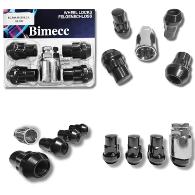 Produktbild von Felgenschloss M12x1,25 Kegelbund 60° kompatibel mit Infiniti Mercedes Nissan Renault Subaru Suzuki schwarze Felgenschlösser im Set