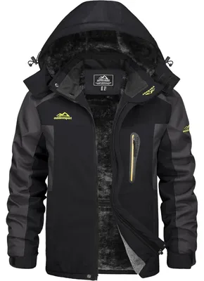 Immagine prodotto di Giacca invernale da uomo, impermeabile, calda, foderata, adatta per lo sci e attività outdoor, antivento, traspirante, colore nero e grigio, taglia S