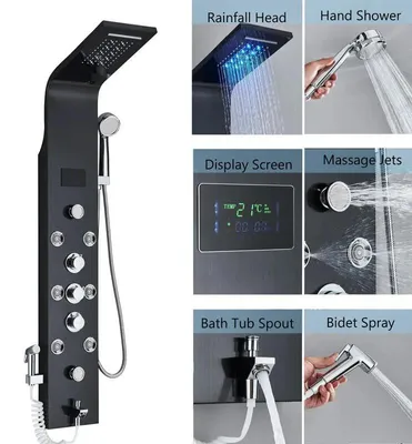 Produktbild von Duschpaneel, LED-Lichtfunktion, Dreifachbedienung, Schwarz 8009