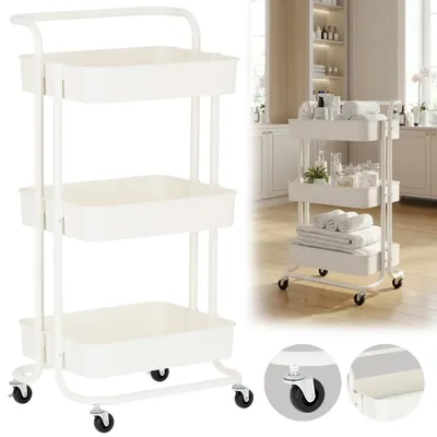 Immagine prodotto di Carrello di servizio mobile bianco per salone, parrucchieri, estetisti e spa, con ripiani su ruote.