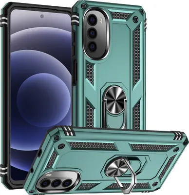 Produktbild von Moto G52 Hülle, Dual Layer Robust Militäre Schutzhülle mit Ringhalterung Ständer für Motorola Moto G52 Grün